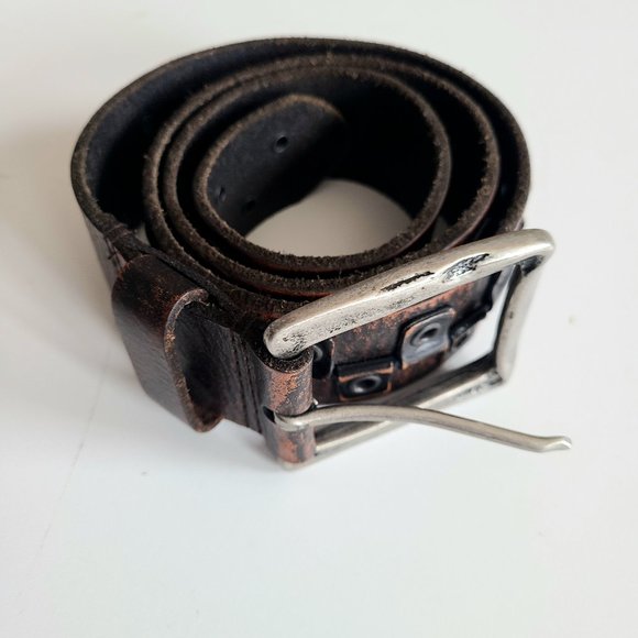 Bill Adler Design brown leather belt with metal setails. - Picture 5 of 12